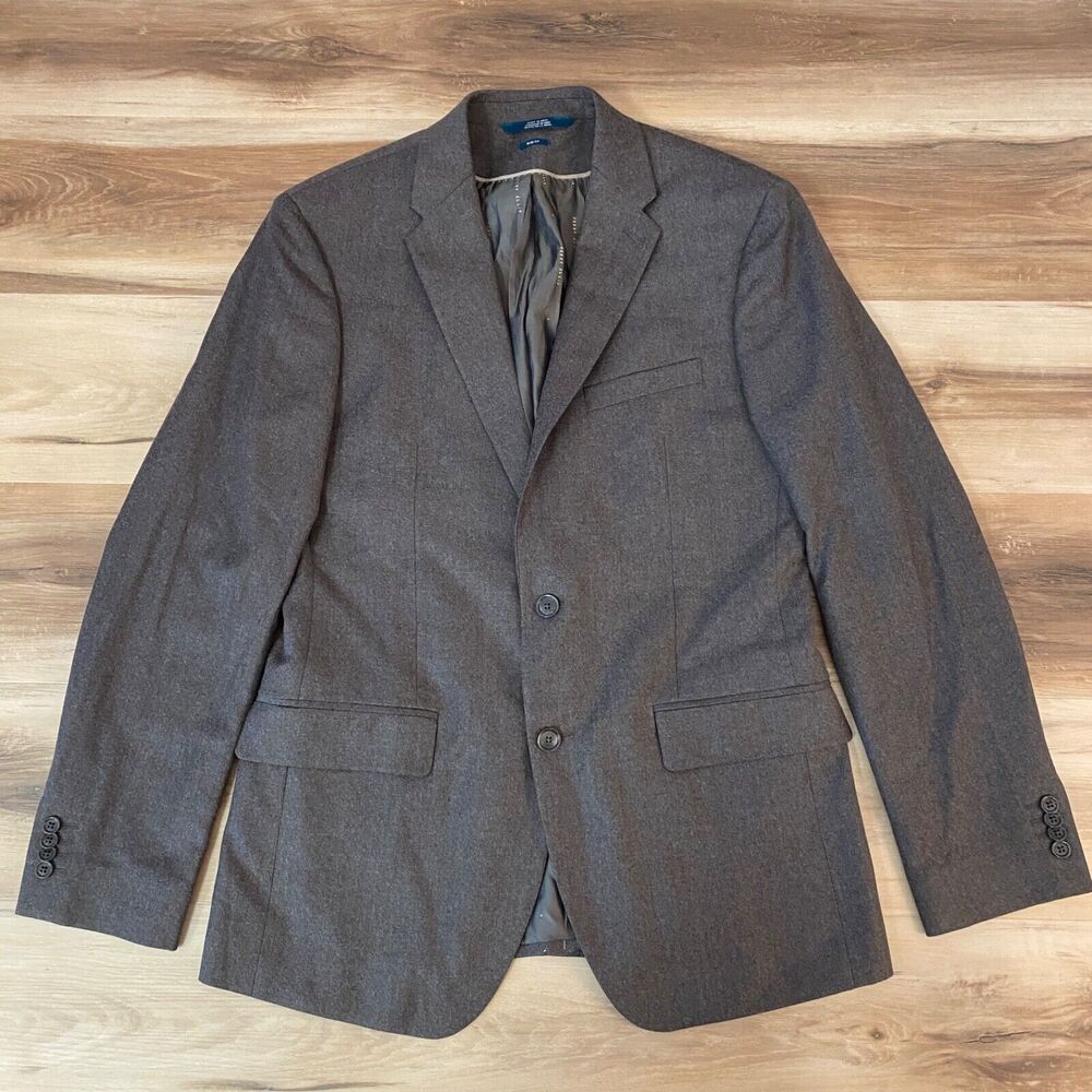 Perry Ellis Blazer Mens 40 Slim Fit Brown Wool 2 Button Jacket Sport Coat